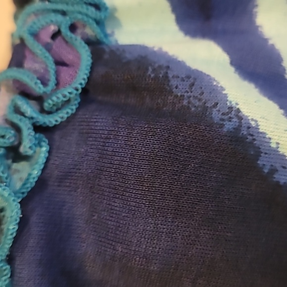 Forbidden Blue Ruffle Neck-line Sheer Balloon Sleeves Blouse - Picture 16 of 17